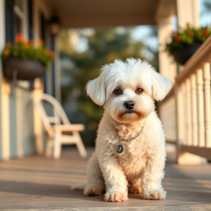 Louie, a 11 years old bichon groomed by K-Pup in York, Maine