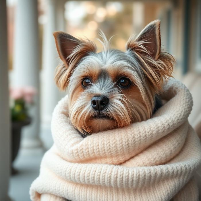 Gus, a 12 years old Yorkie groomed by K-Pup in Saco, Maine
